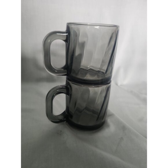 Pair of Vintage Libbey Smoke Gray Swirl Glass 7" Plate & Mug Lunch Dessert - Picture 8 of 11